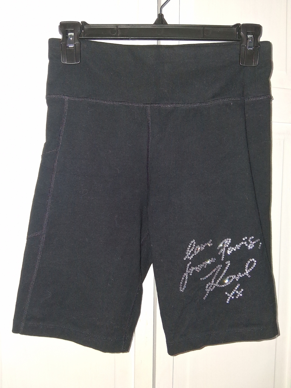 Karl Lagerfeld Black Women's Bike Shorts with Rhinestone Script